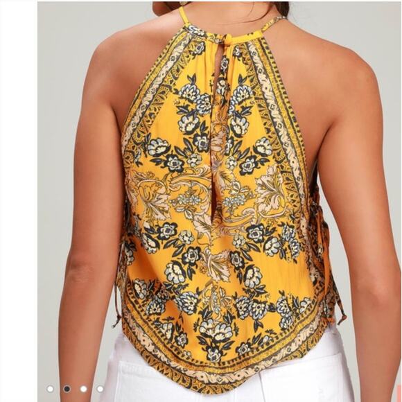 NWT Free People Sofia Poppy Gold Combo Halter Tank Top Size Medium - Picture 2 of 8